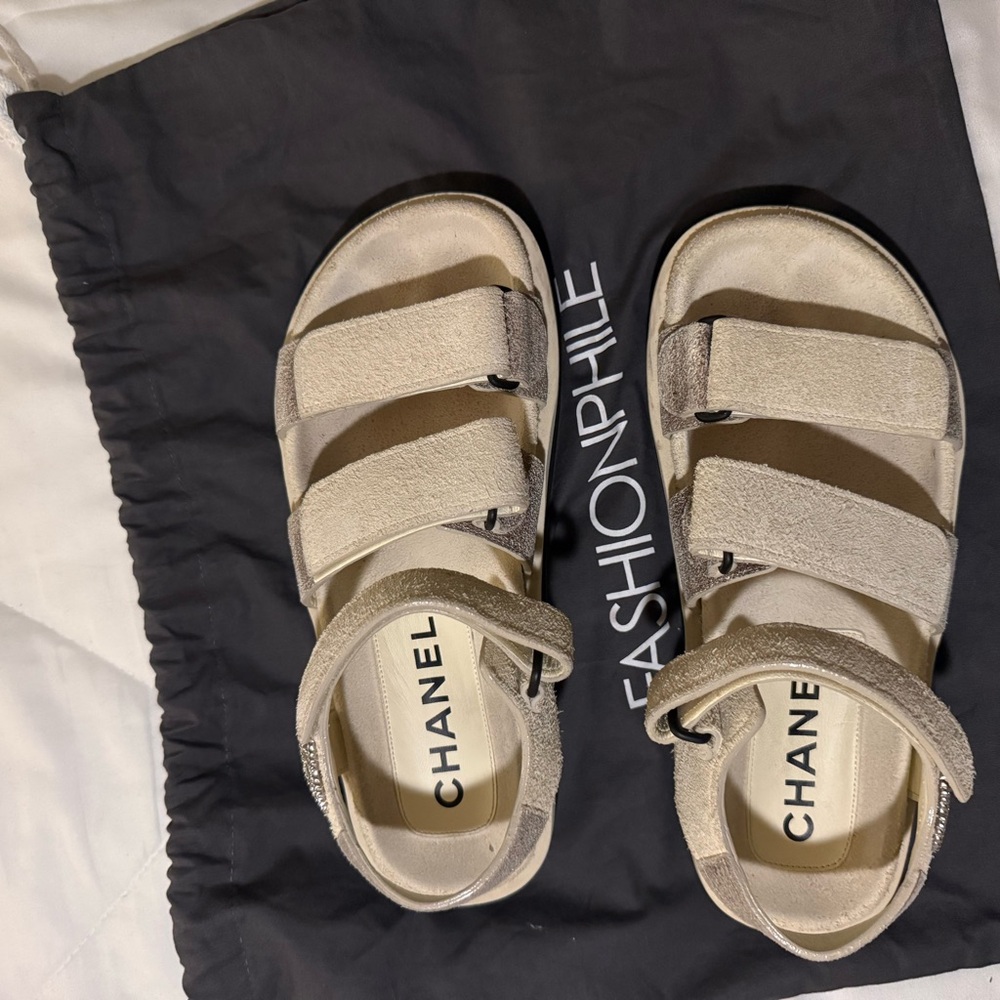 CHANEL Light Beige Strap Sandals